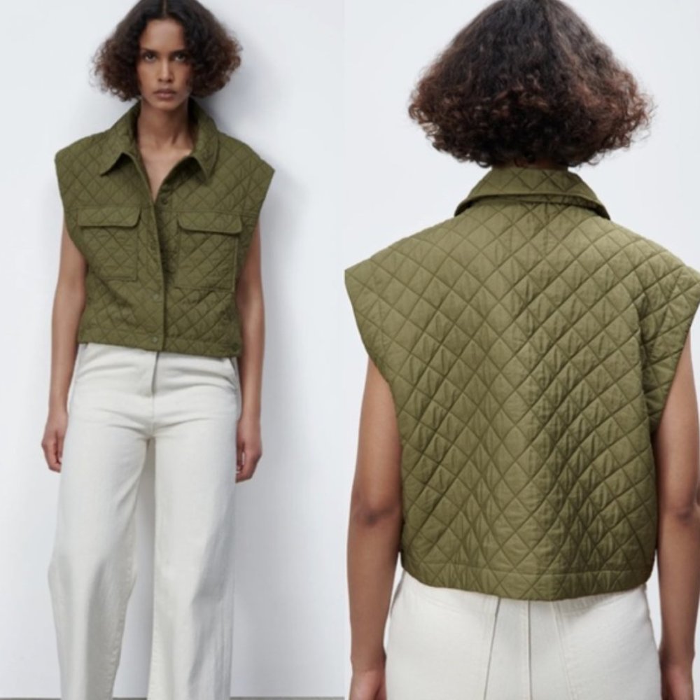Zara Cropped Quilted Waistcoat NWT